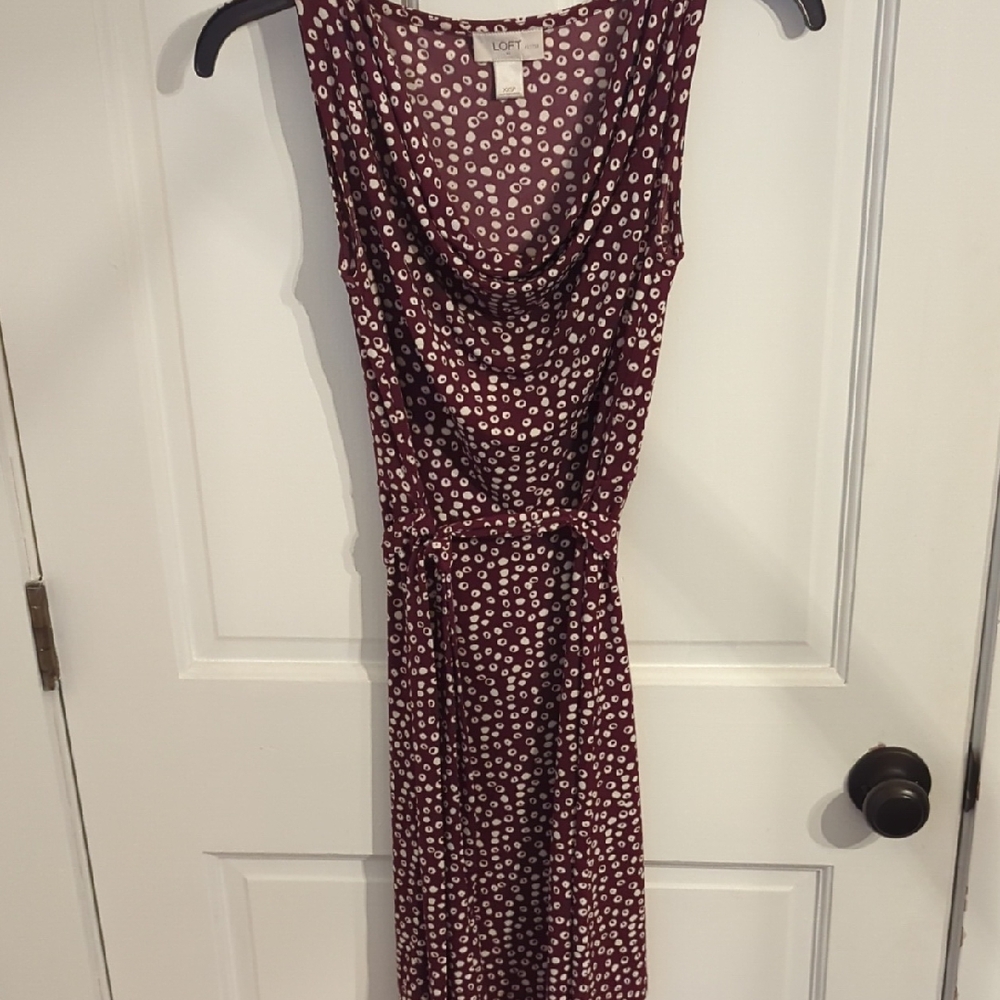 Loft Burgundy Sleeveless Floral Cowl Neck Dress XXSP